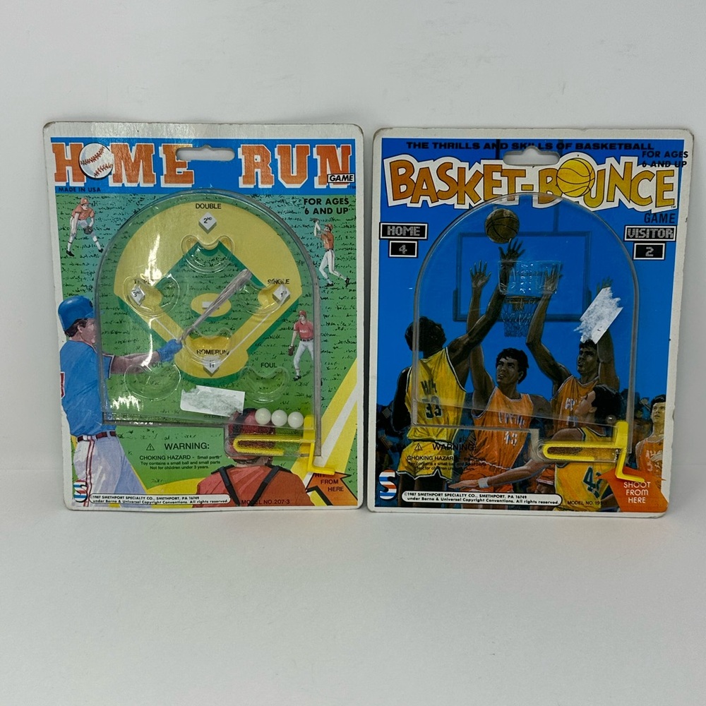 1987 Vintage Smethport HOME RUN Baseball and Basket-Bounce Basketball Pinball